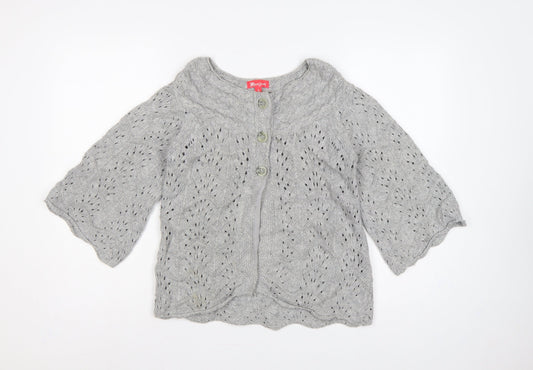 Monsoon Women Grey S Cable Knit Button Cardigan 3/4 Bell Sleeve