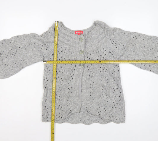 Monsoon Women Grey S Cable Knit Button Cardigan 3/4 Bell Sleeve