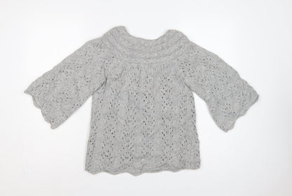 Monsoon Women Grey S Cable Knit Button Cardigan 3/4 Bell Sleeve