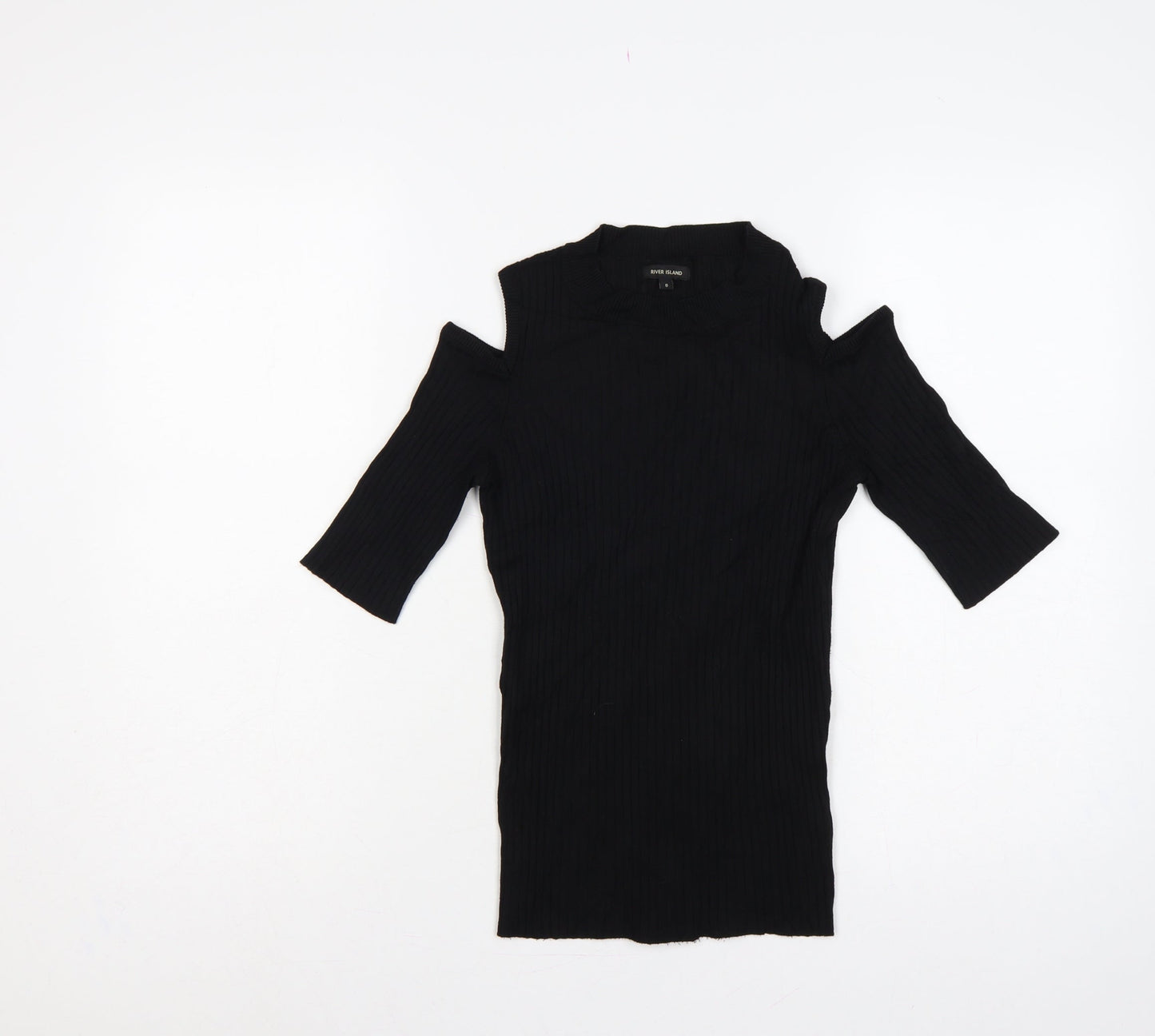 River Island Women Black UK 8 Cold Shoulder Rib Knit Tunic Jumper
