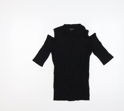 River Island Women Black UK 8 Cold Shoulder Rib Knit Tunic Jumper