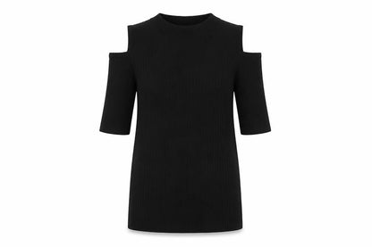 River Island Women Black UK 8 Cold Shoulder Rib Knit Tunic Jumper