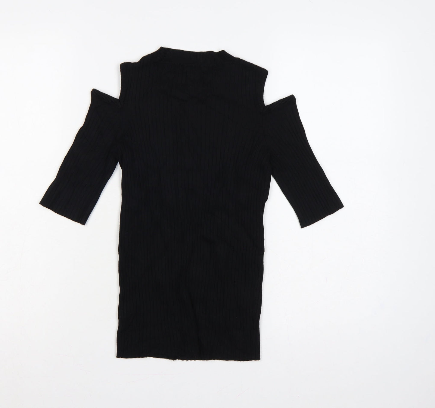 River Island Women Black UK 8 Cold Shoulder Rib Knit Tunic Jumper