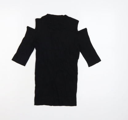 River Island Women Black UK 8 Cold Shoulder Rib Knit Tunic Jumper