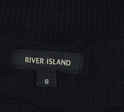 River Island Women Black UK 8 Cold Shoulder Rib Knit Tunic Jumper