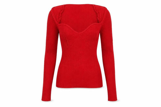 Select Women Red S Rib Knit Portrait Neck Slim Jumper New