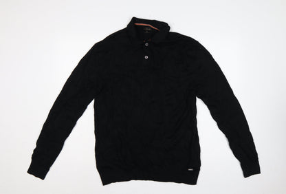 Next Men’s Black XL Merino Wool Cable Knit High Neck Henley Jumper