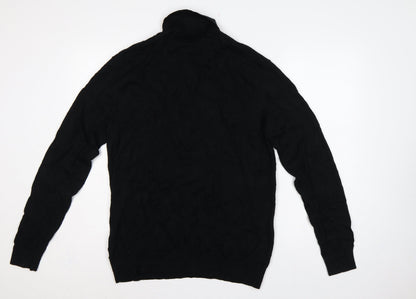 Next Men’s Black XL Merino Wool Cable Knit High Neck Henley Jumper