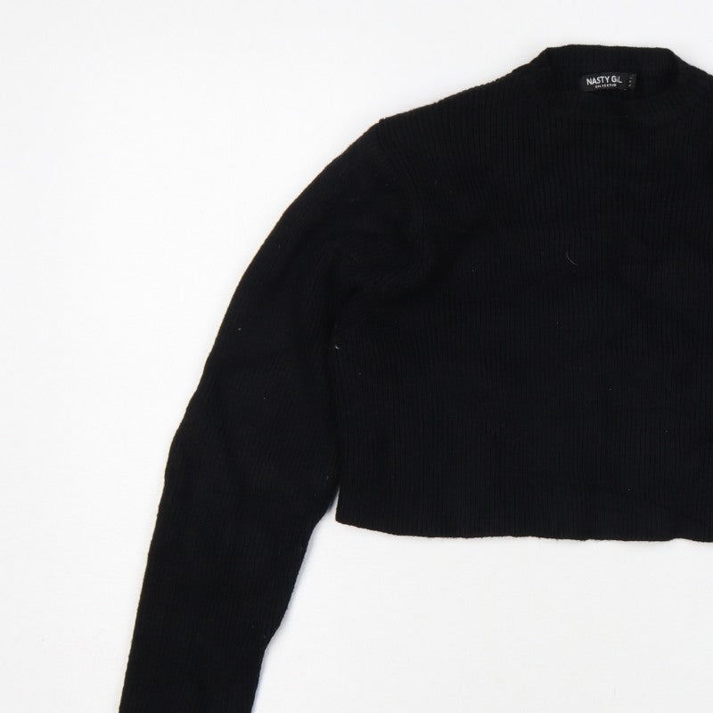 Nasty Gal Women Black UK 12 Mock Neck Cropped Knit Jumper