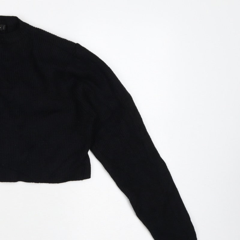 Nasty Gal Women Black UK 12 Mock Neck Cropped Knit Jumper