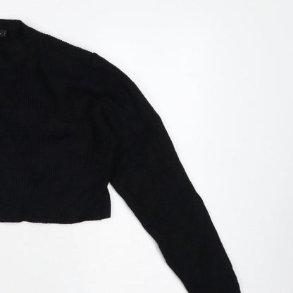 Nasty Gal Women Black UK 12 Mock Neck Cropped Knit Jumper