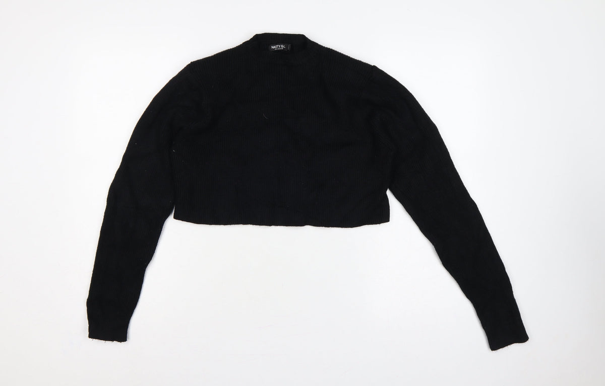 Nasty Gal Women Black UK 12 Mock Neck Cropped Knit Jumper