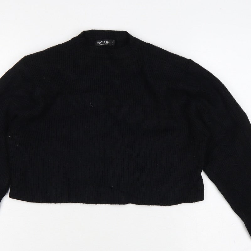 Nasty Gal Women Black UK 12 Mock Neck Cropped Knit Jumper