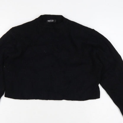 Nasty Gal Women Black UK 12 Mock Neck Cropped Knit Jumper