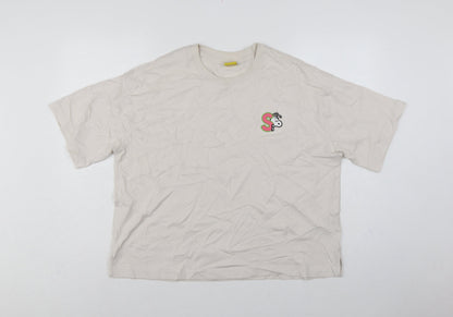 M&S Women Beige UK 16 Peanuts Snoopy Cotton Crew Neck T-Shirt