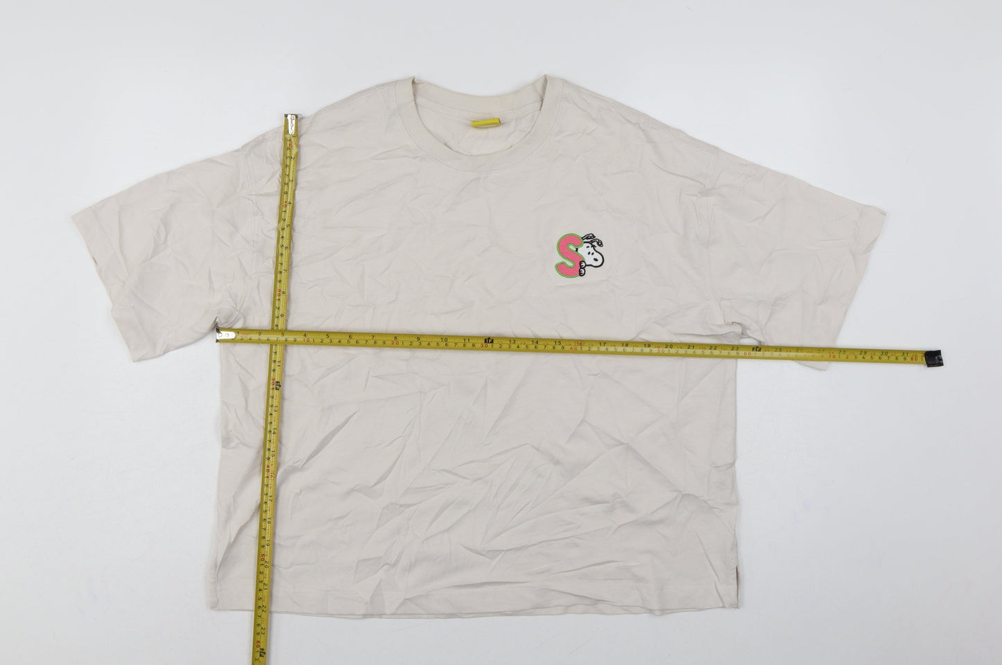 M&S Women Beige UK 16 Peanuts Snoopy Cotton Crew Neck T-Shirt