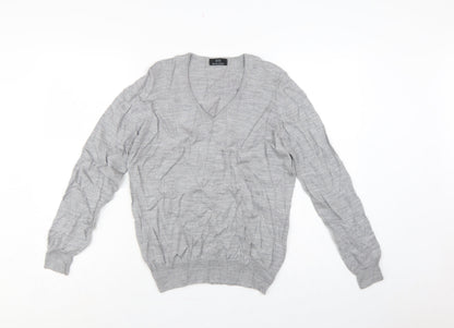 Marks and Spencer Unisex Grey UK 12 Pure Merino Wool V-Neck Jumper