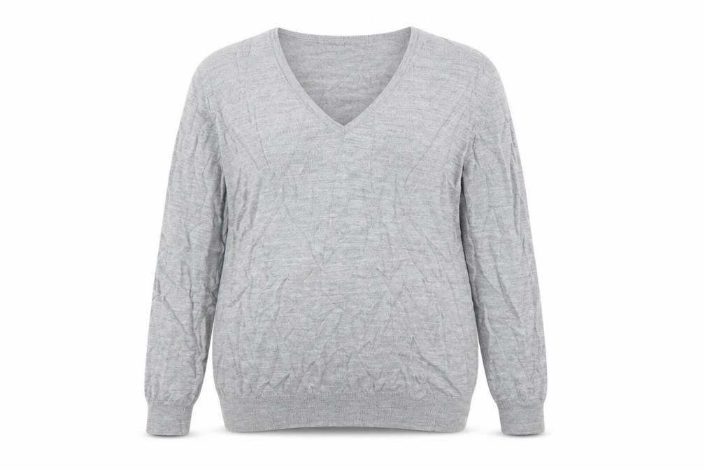 Front view of Marks & Spencer unisex grey uk 12 pure merino wool v-neck jumper