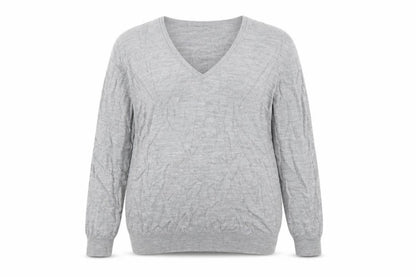 Front view of Marks & Spencer unisex grey uk 12 pure merino wool v-neck jumper