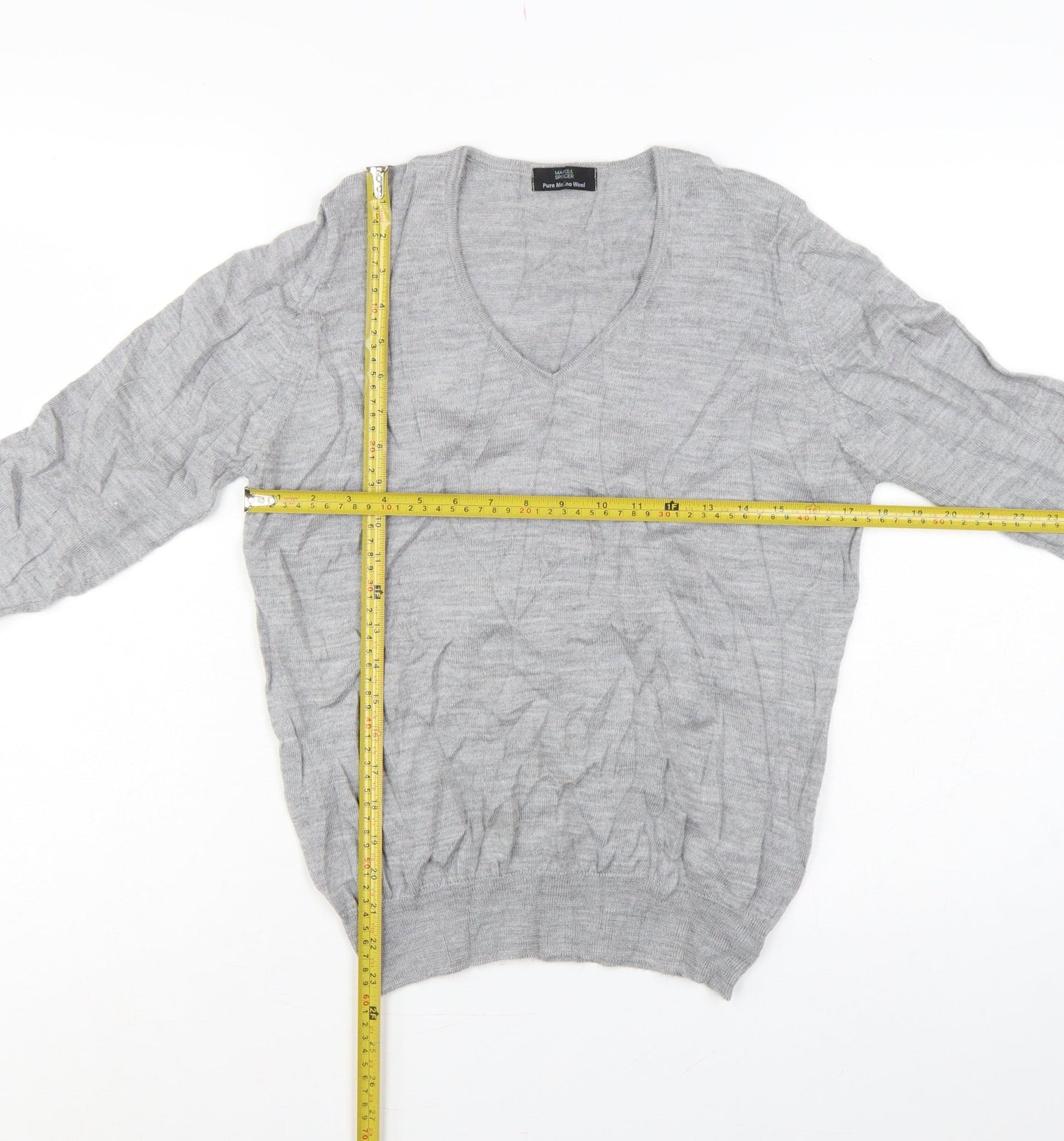 Marks and Spencer Unisex Grey UK 12 Pure Merino Wool V-Neck Jumper