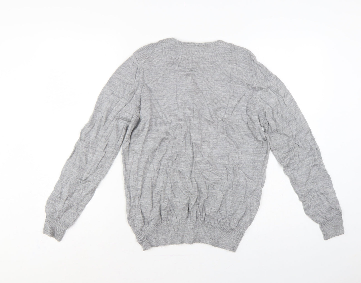 Marks and Spencer Unisex Grey UK 12 Pure Merino Wool V-Neck Jumper