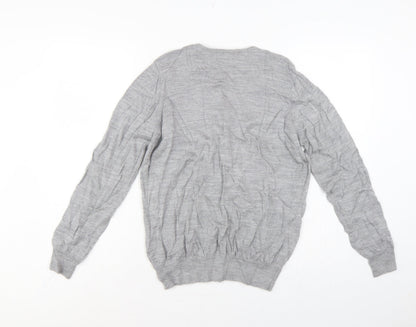 Marks and Spencer Unisex Grey UK 12 Pure Merino Wool V-Neck Jumper