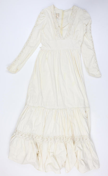Gunne Sax By Jessica Women Ivory UK 13 Maxi 1970s Prairie Lace Vintage Dress
