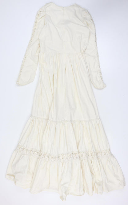 Gunne Sax By Jessica Women Ivory UK 13 Maxi 1970s Prairie Lace Vintage Dress