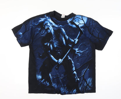Fruit of the Loom Men Black Blue XL Iron Maiden Band Graphic T-Shirt