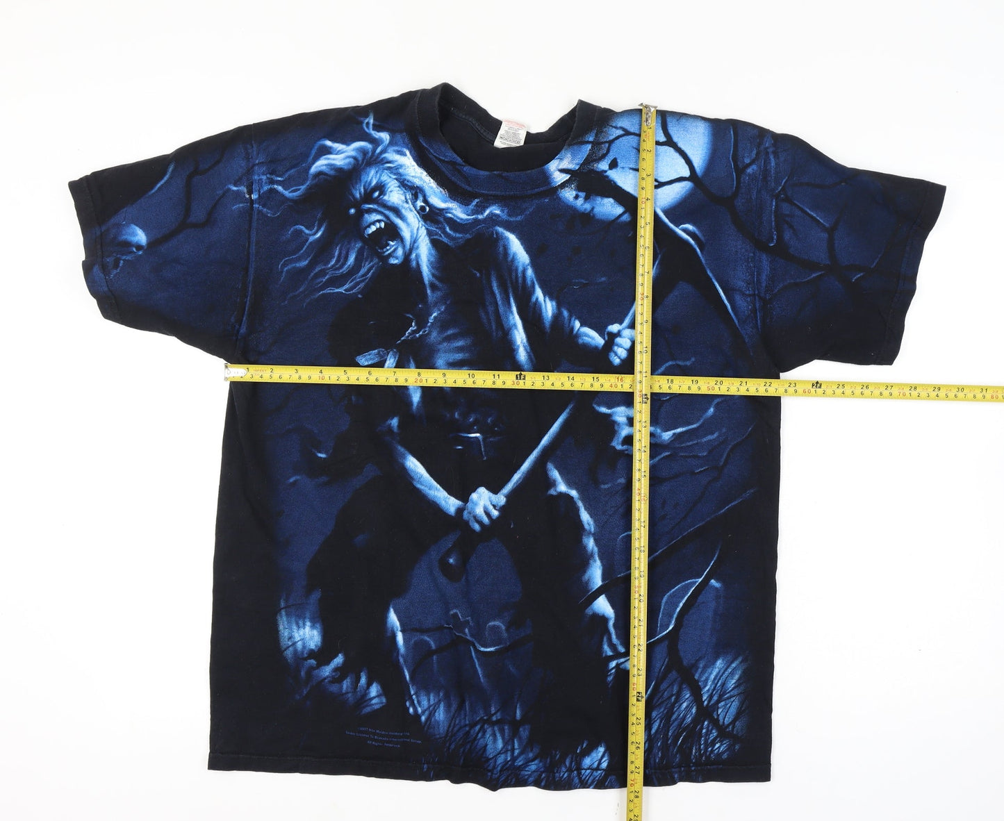 Fruit of the Loom Men Black Blue XL Iron Maiden Band Graphic T-Shirt