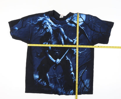 Fruit of the Loom Men Black Blue XL Iron Maiden Band Graphic T-Shirt