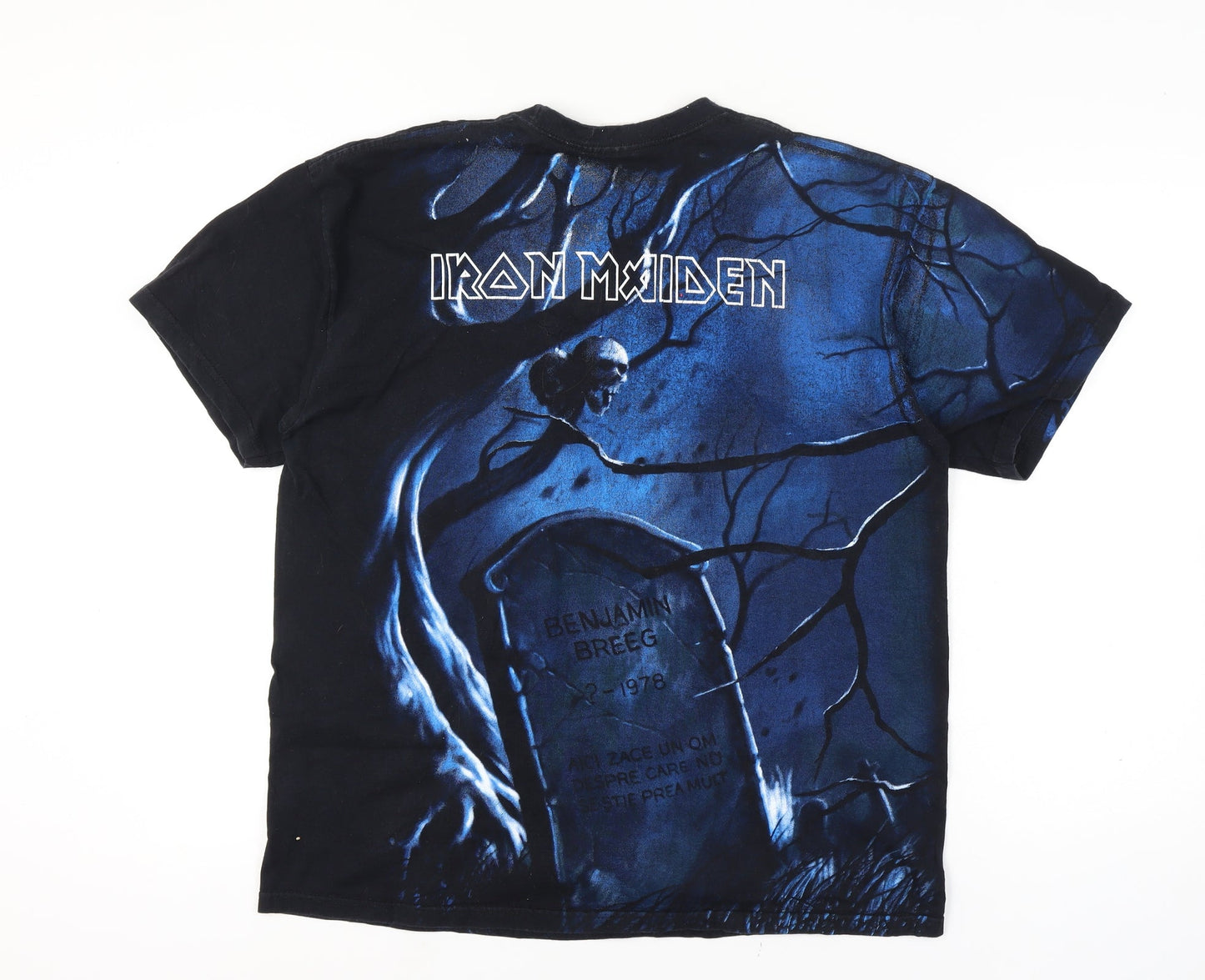Fruit of the Loom Men Black Blue XL Iron Maiden Band Graphic T-Shirt