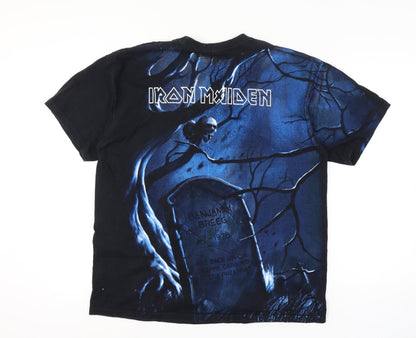 Fruit of the Loom Men Black Blue XL Iron Maiden Band Graphic T-Shirt