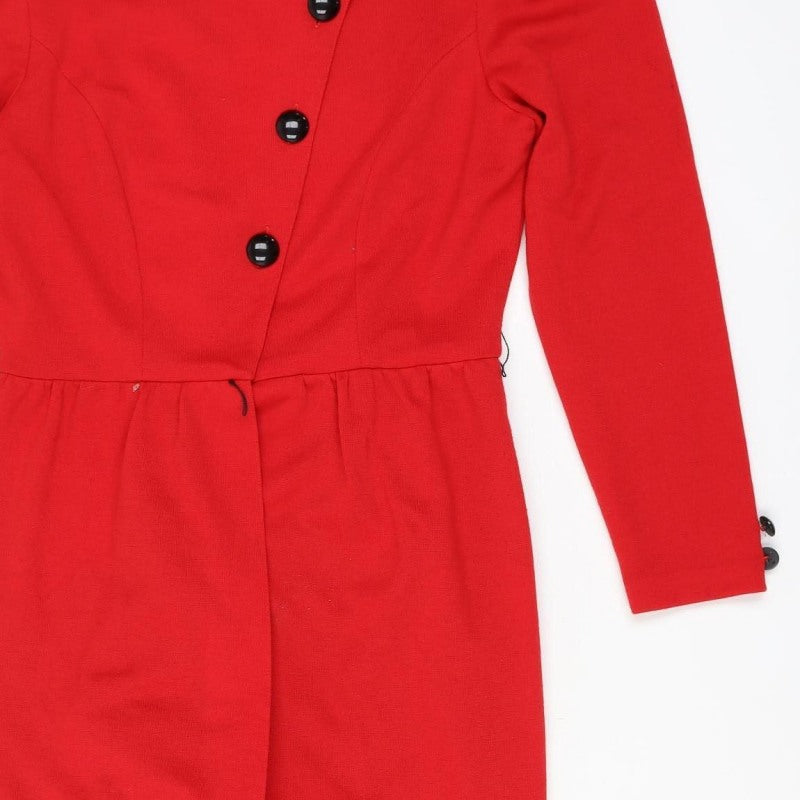 Caron Women Red Size 12 Vintage Knit Jacket Dress Button Front