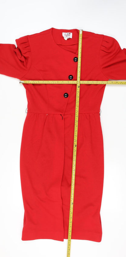 Caron Women Red Size 12 Vintage Knit Jacket Dress Button Front