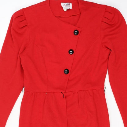 Caron Women Red Size 12 Vintage Knit Jacket Dress Button Front