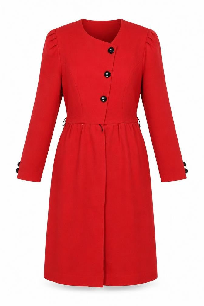 Caron Women Red Size 12 Vintage Knit Jacket Dress Button Front