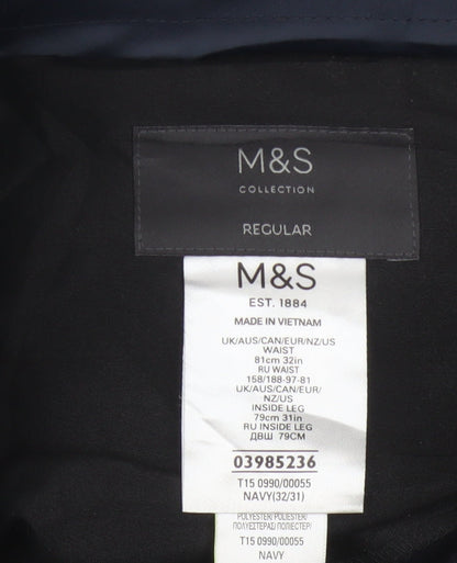 Marks and Spencer Men Navy 32 Regular Straight Dress Trousers