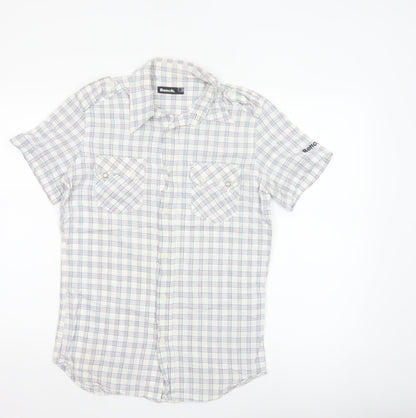 Bench Men’s White Check Short Sleeve Button-Up Shirt Size S Casual