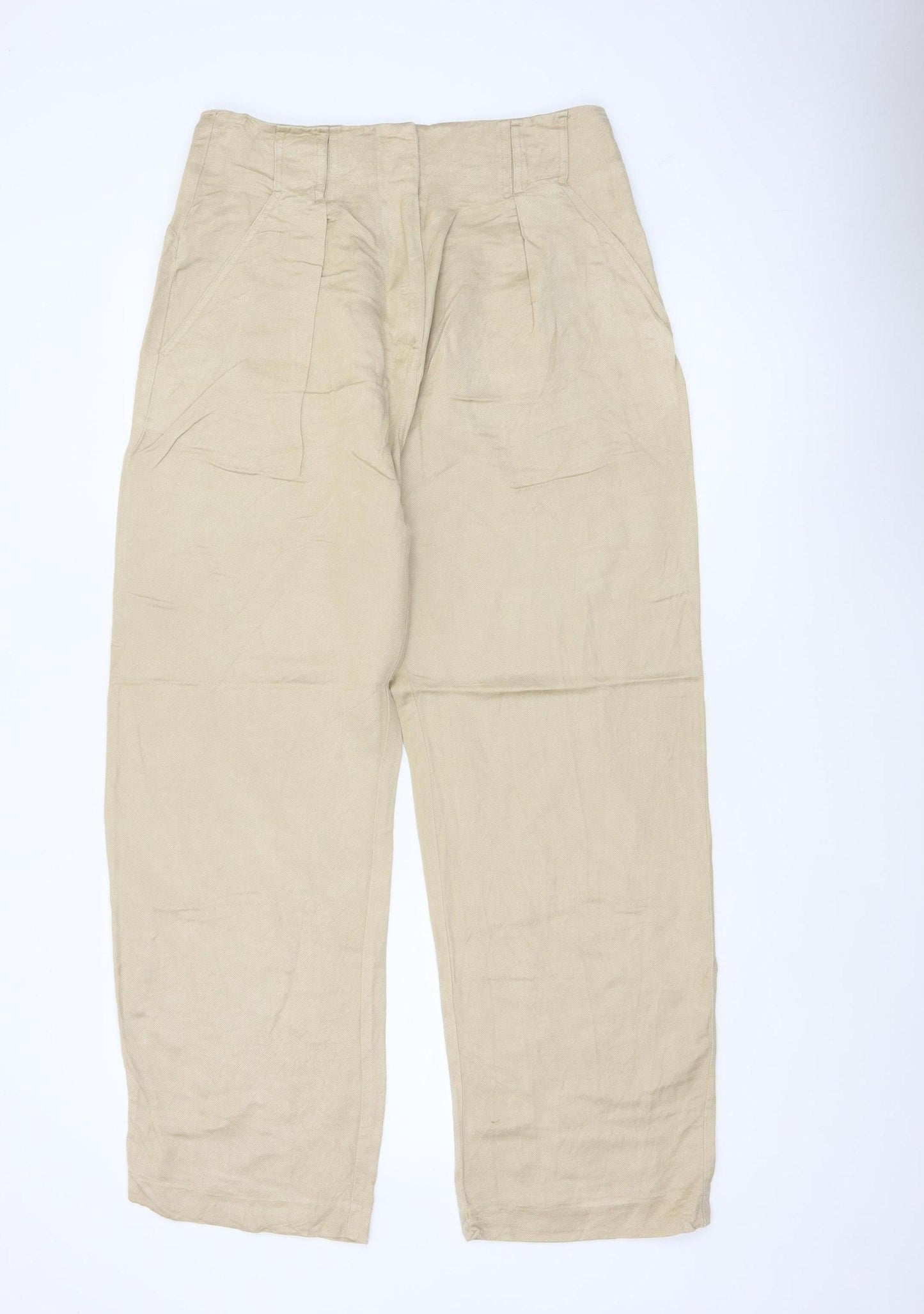 Marks & Spencer Women's Beige UK 12 Linen Blend Straight Trousers