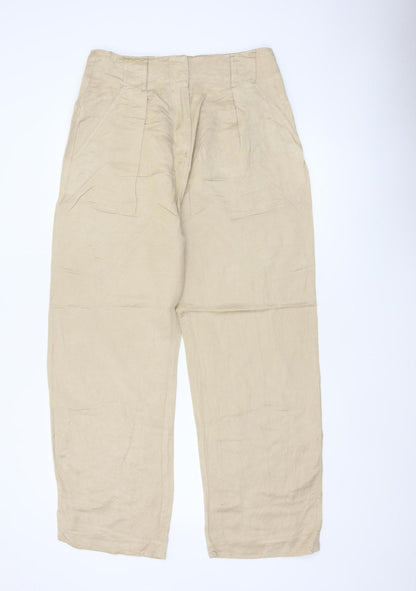 Marks & Spencer Women's Beige UK 12 Linen Blend Straight Trousers