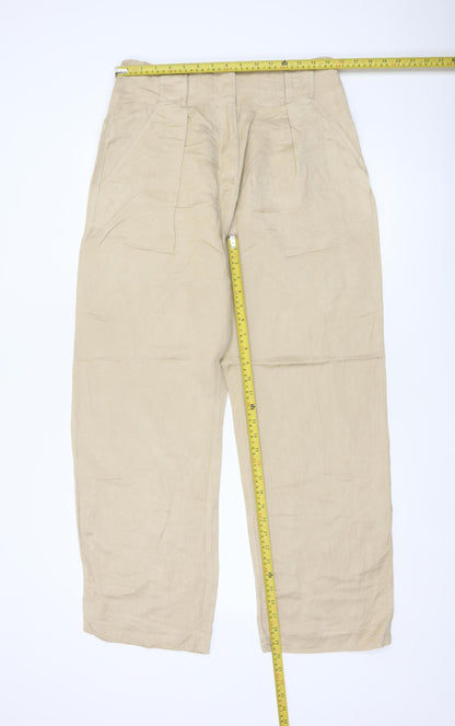Marks & Spencer Women's Beige UK 12 Linen Blend Straight Trousers