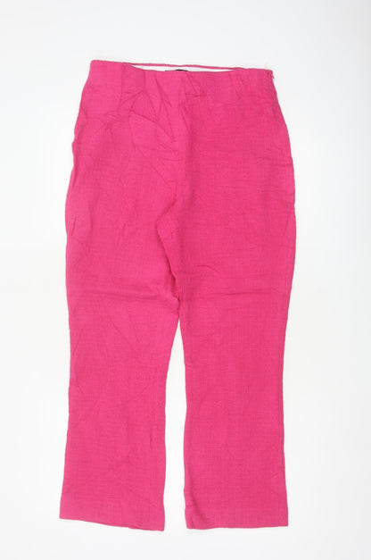 Zara Women's Pink L Drawstring Straight Leg Cotton Blend Trousers