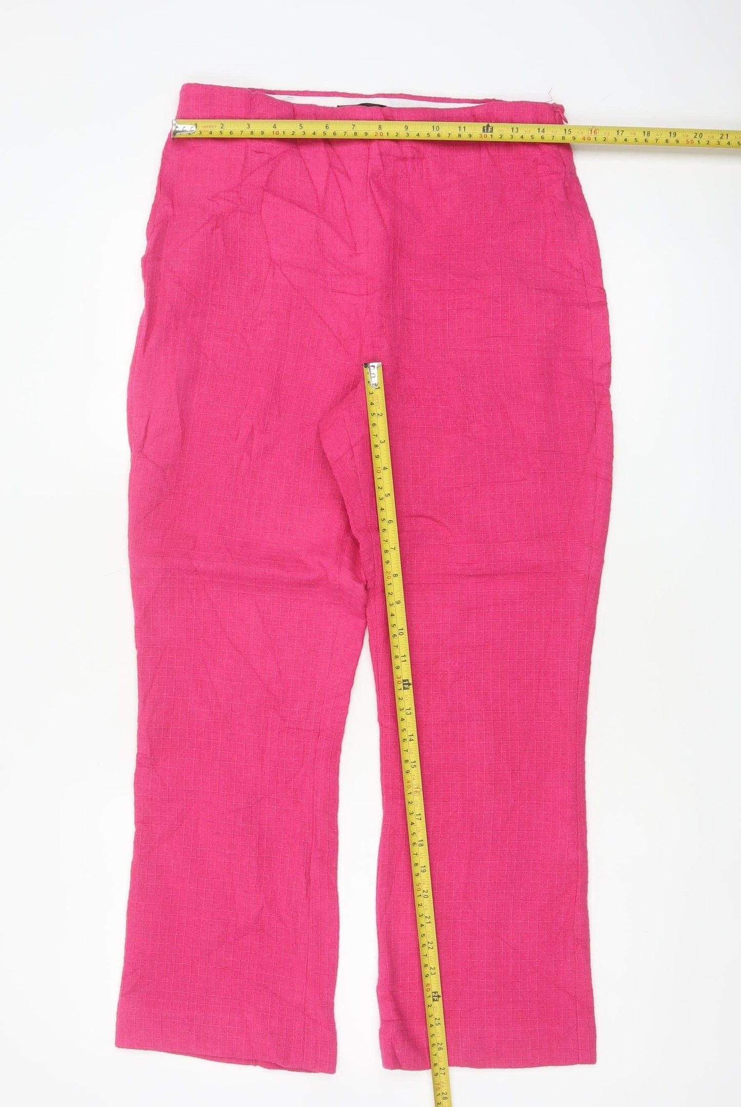 Zara Women's Pink L Drawstring Straight Leg Cotton Blend Trousers