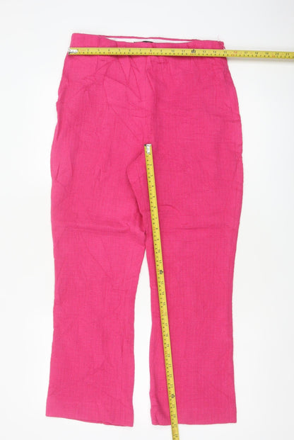 Zara Women's Pink L Drawstring Straight Leg Cotton Blend Trousers