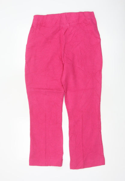 Zara Women's Pink L Drawstring Straight Leg Cotton Blend Trousers