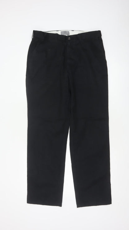 Marks and Spencer Men's Black 34 Regular Straight Cotton Trousers 34W 31L