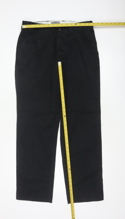 Marks and Spencer Men's Black 34 Regular Straight Cotton Trousers 34W 31L