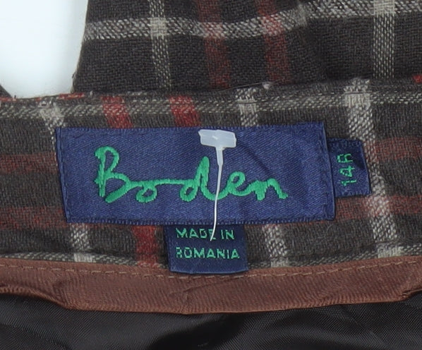 Boden Women’s Brown Plaid Wool Bootcut Dress Trousers UK 14