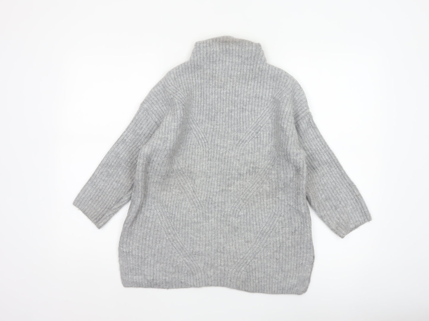 John Rocha Women Grey Size 14 Roll Neck Chunky Knit Jumper